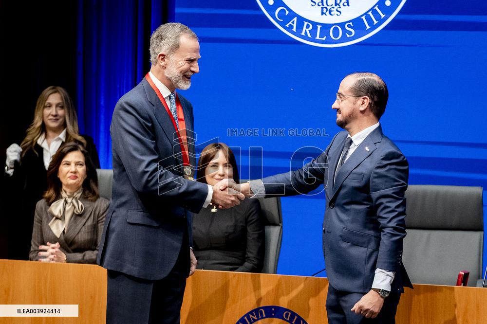 King Felipe VI Awarded With Honor Medal of Carlos III University - Madrid