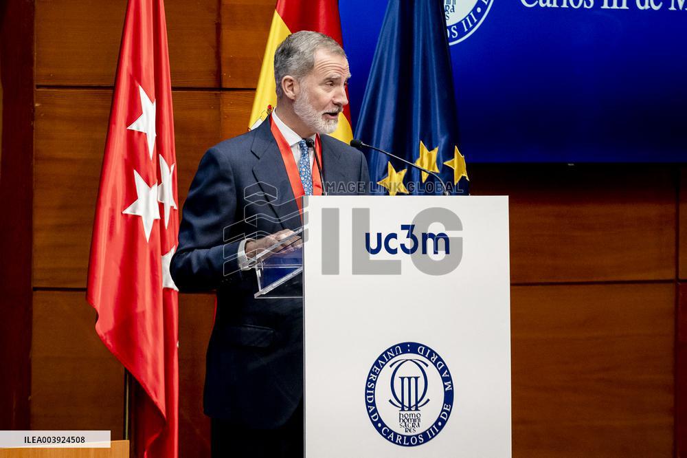 King Felipe VI Awarded With Honor Medal of Carlos III University - Madrid