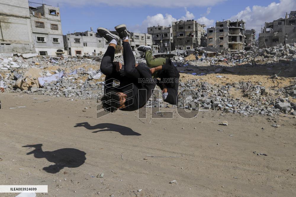 Young Palestinians Perform Between The Ruins - Gaza