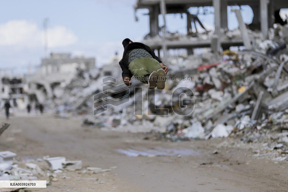 Young Palestinians Perform Between The Ruins - Gaza