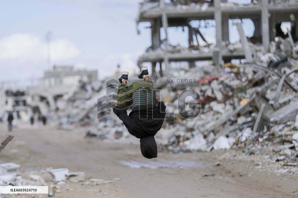 Young Palestinians Perform Between The Ruins - Gaza