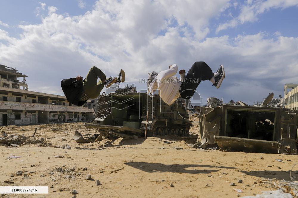 Young Palestinians Perform Between The Ruins - Gaza