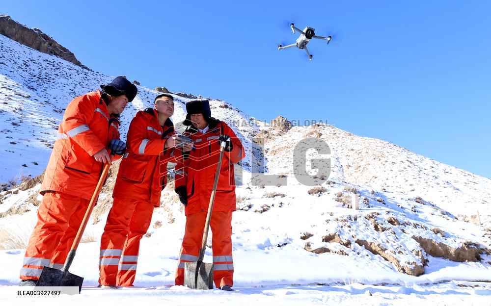 Clearing Snow on National Highway 307 in Zhangye