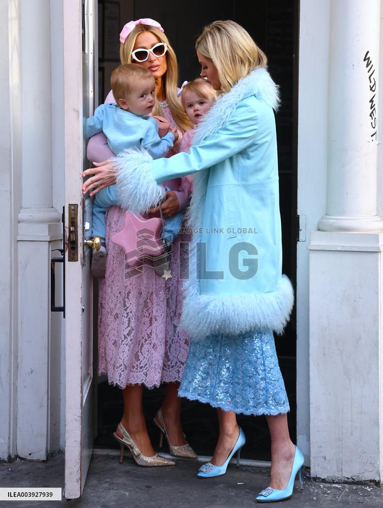 Paris And Nicky Hilton With Their Children At Museum Of Ice Cream - NYC