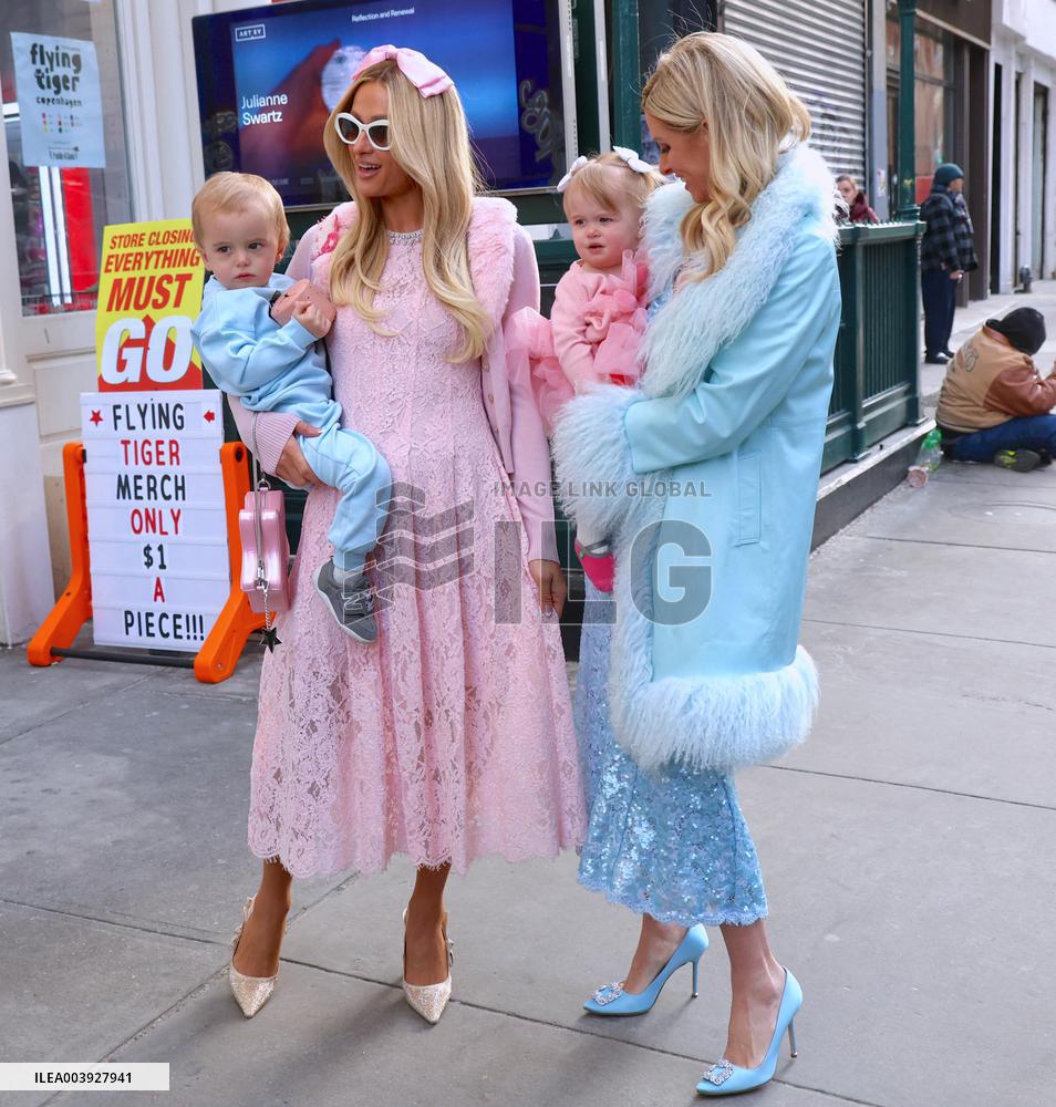 Paris And Nicky Hilton With Their Children At Museum Of Ice Cream - NYC