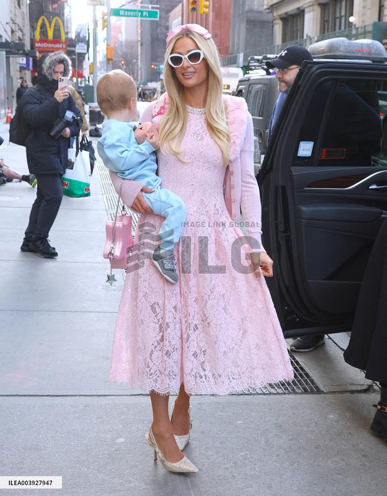 Paris And Nicky Hilton With Their Children At Museum Of Ice Cream - NYC