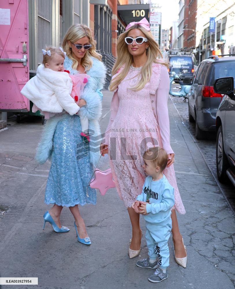 Paris And Nicky Hilton With Their Children At Museum Of Ice Cream - NYC