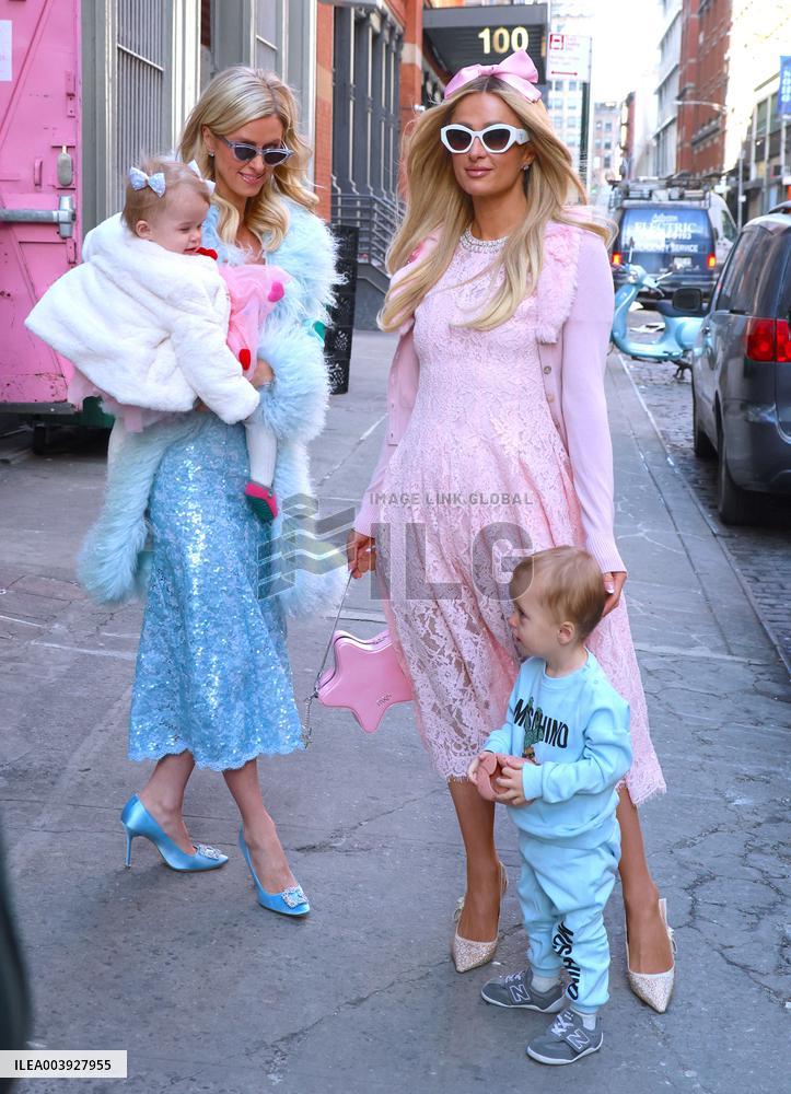 Paris And Nicky Hilton With Their Children At Museum Of Ice Cream - NYC