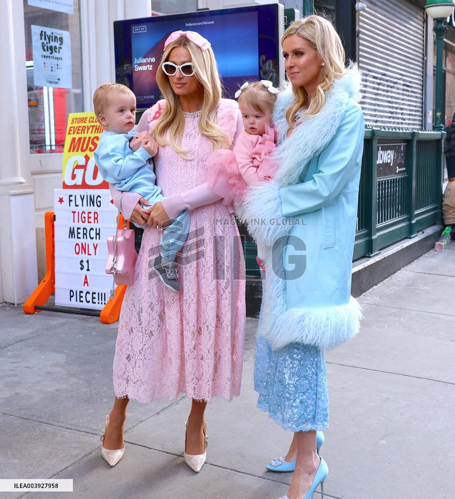 Paris And Nicky Hilton With Their Children At Museum Of Ice Cream - NYC