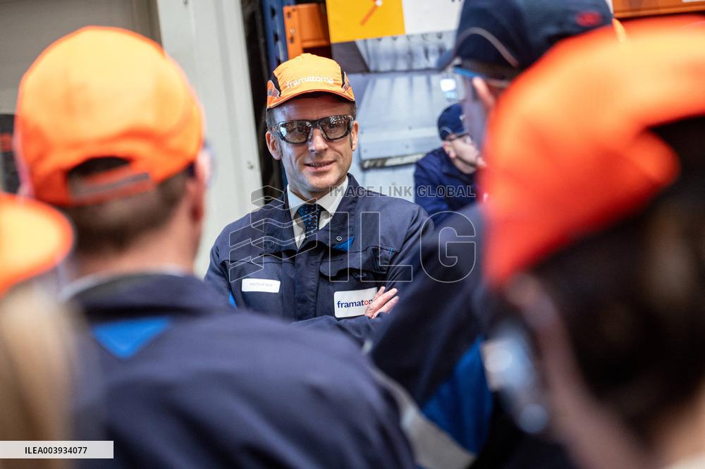 President Macron Visits To Framatome Nuclear Maintenance Workshop - Maubeuge