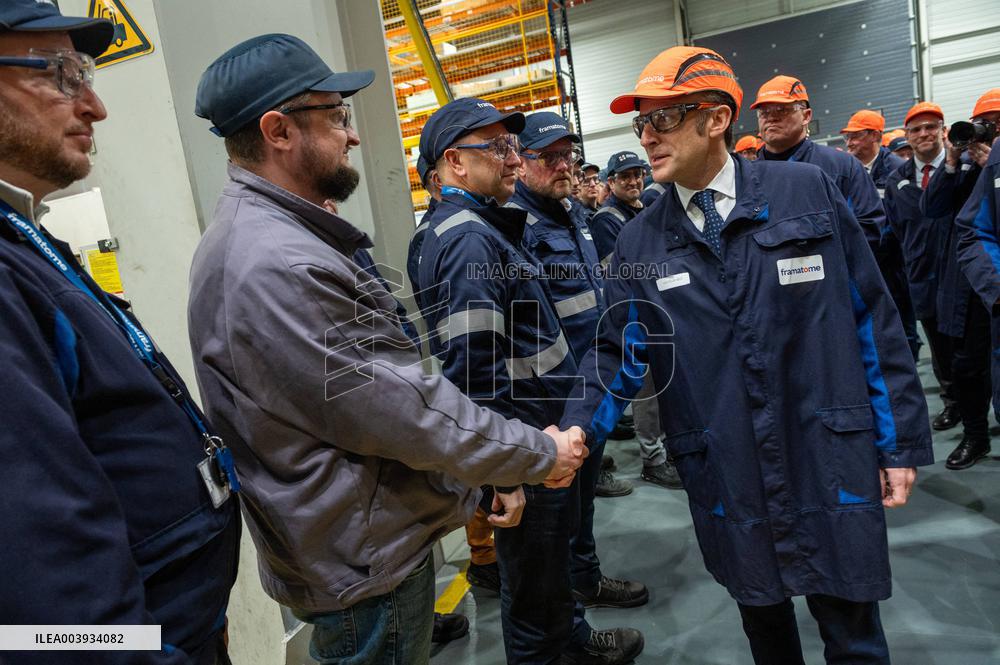 President Macron Visits To Framatome Nuclear Maintenance Workshop - Maubeuge