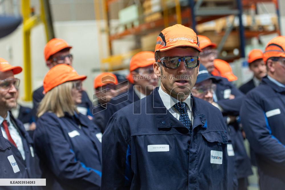President Macron Visits To Framatome Nuclear Maintenance Workshop - Maubeuge