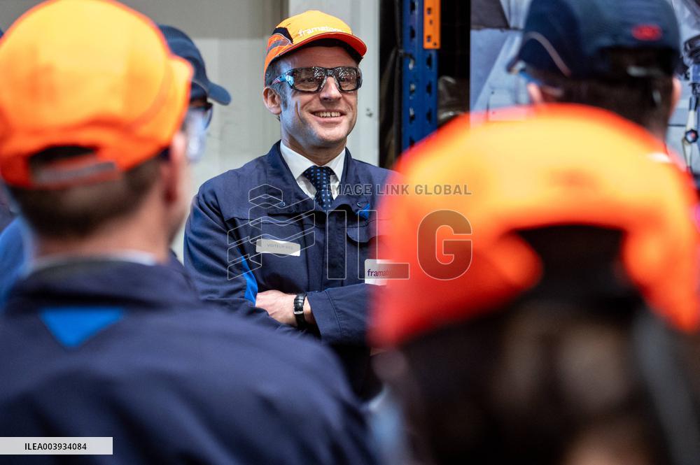 President Macron Visits To Framatome Nuclear Maintenance Workshop - Maubeuge