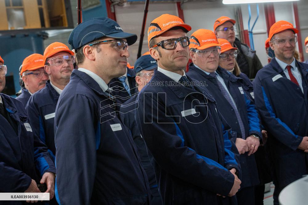 President Macron Visits To Framatome Nuclear Maintenance Workshop - Maubeuge