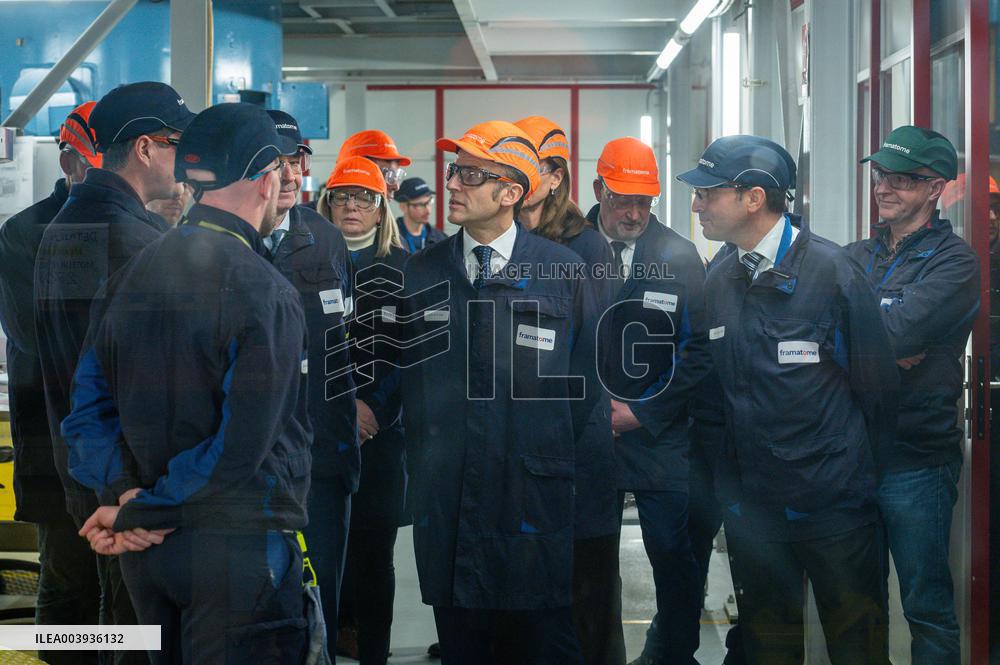 President Macron Visits To Framatome Nuclear Maintenance Workshop - Maubeuge