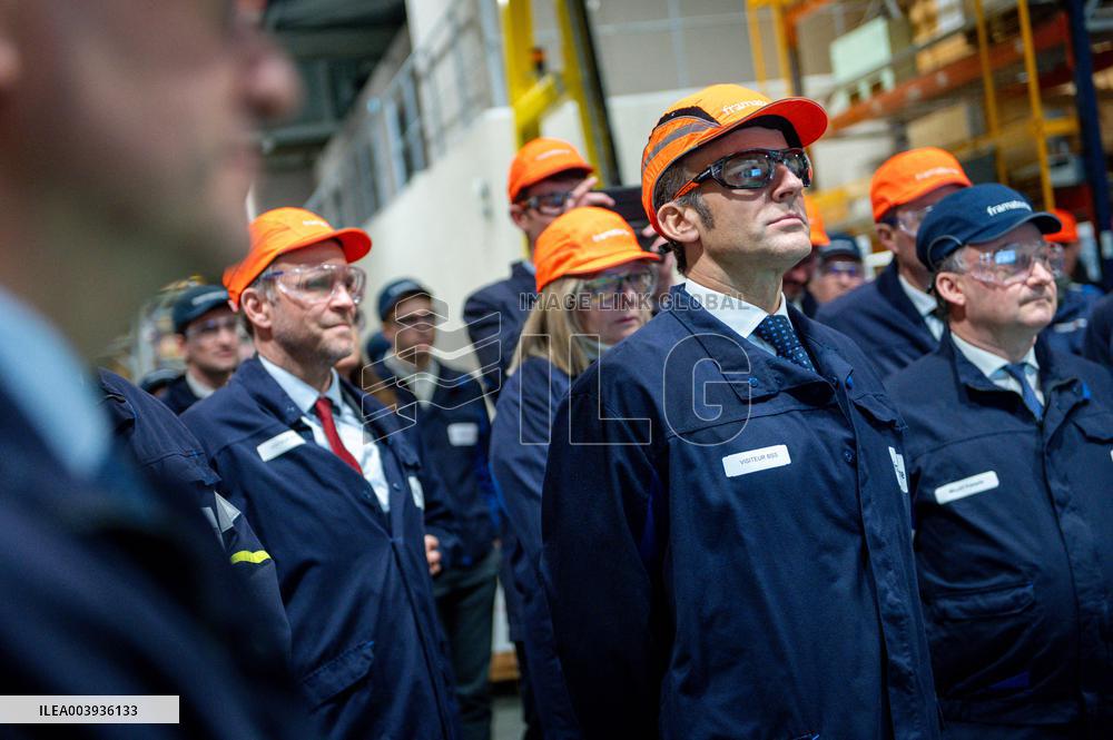 President Macron Visits To Framatome Nuclear Maintenance Workshop - Maubeuge