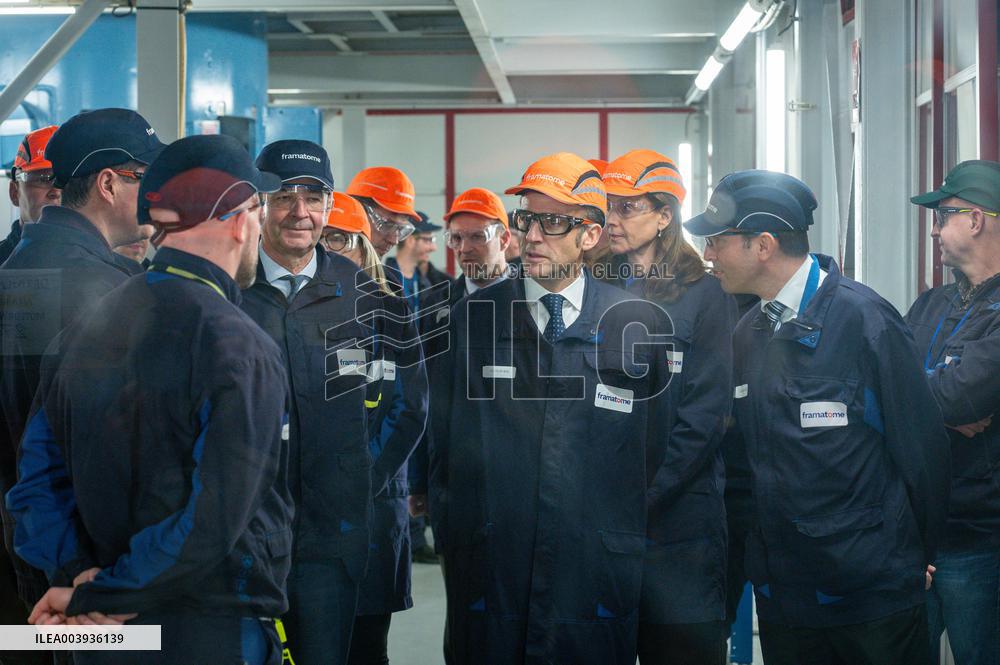 President Macron Visits To Framatome Nuclear Maintenance Workshop - Maubeuge