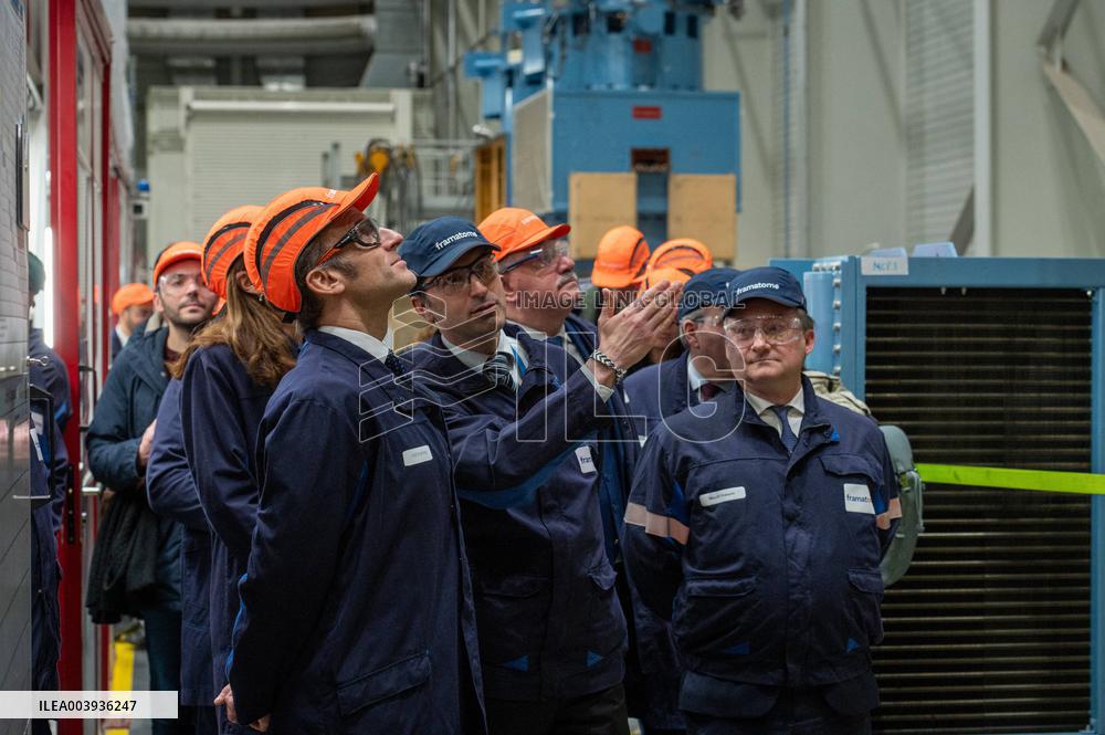 President Macron Visits To Framatome Nuclear Maintenance Workshop - Maubeuge