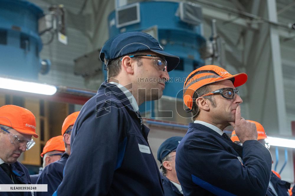President Macron Visits To Framatome Nuclear Maintenance Workshop - Maubeuge