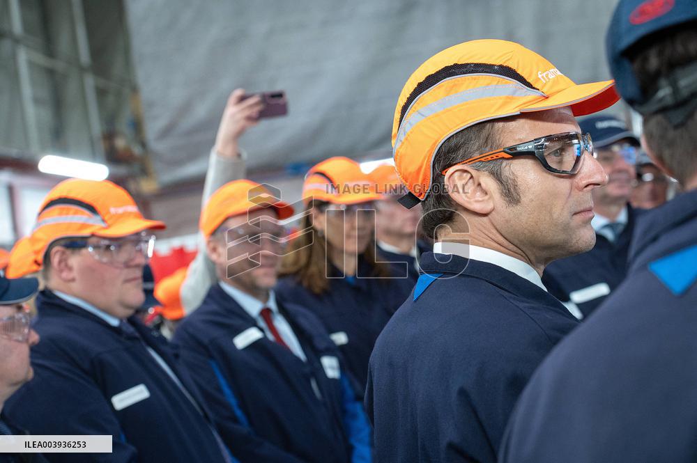 President Macron Visits To Framatome Nuclear Maintenance Workshop - Maubeuge