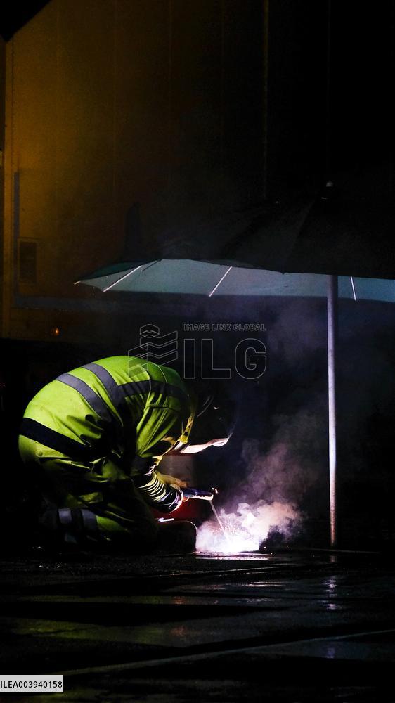 Late-Night Tramway Repairs In Historical Center - Gent