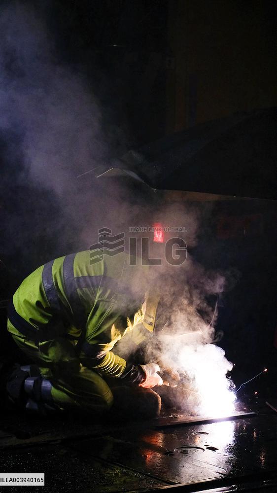 Late-Night Tramway Repairs In Historical Center - Gent