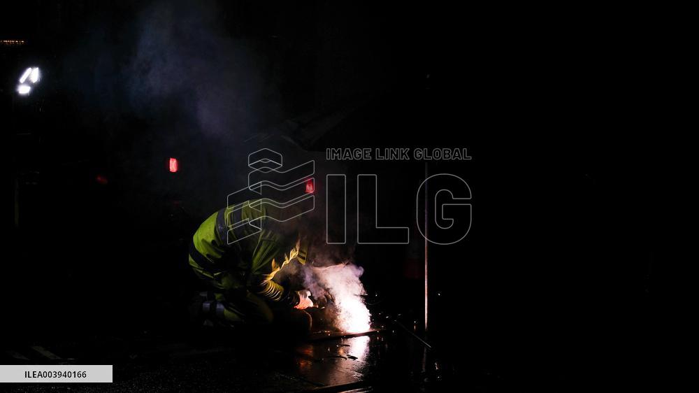 Late-Night Tramway Repairs In Historical Center - Gent