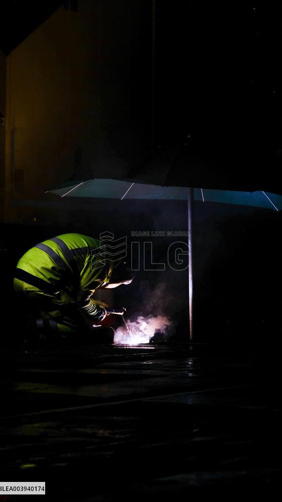 Late-Night Tramway Repairs In Historical Center - Gent