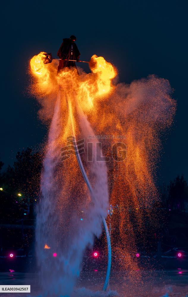 Water Flying Man Perform Fire Pot in Yuncheng