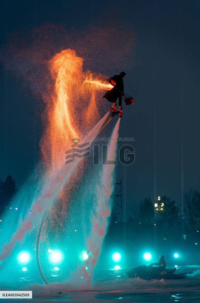 Water Flying Man Perform Fire Pot in Yuncheng