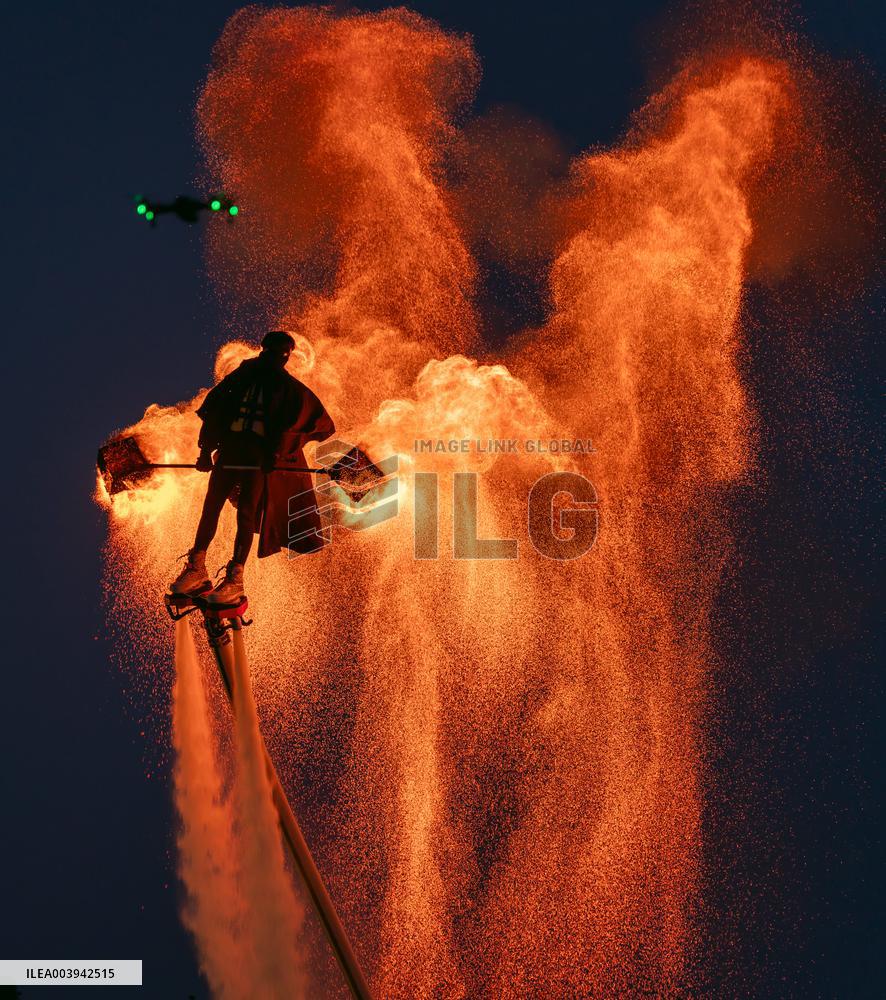 Water Flying Man Perform Fire Pot in Yuncheng