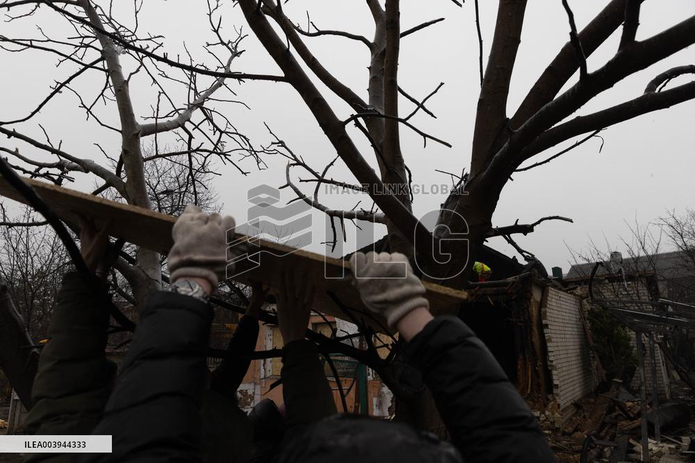 Russian Drone Strike To A Private Building In Kharkiv, Ukraine