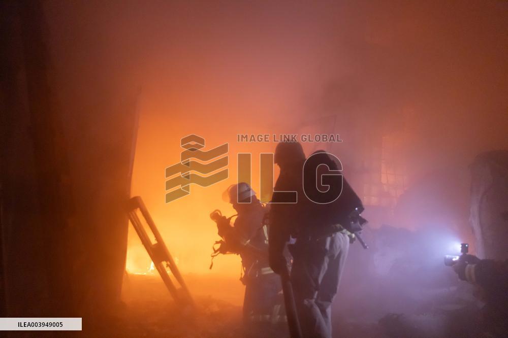 Massive fire breaks out at a warehouse after Russian drone attack - Kharkiv