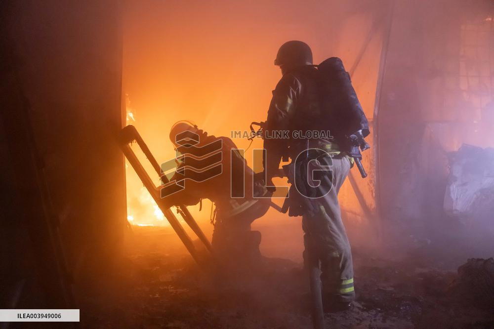 Massive fire breaks out at a warehouse after Russian drone attack - Kharkiv