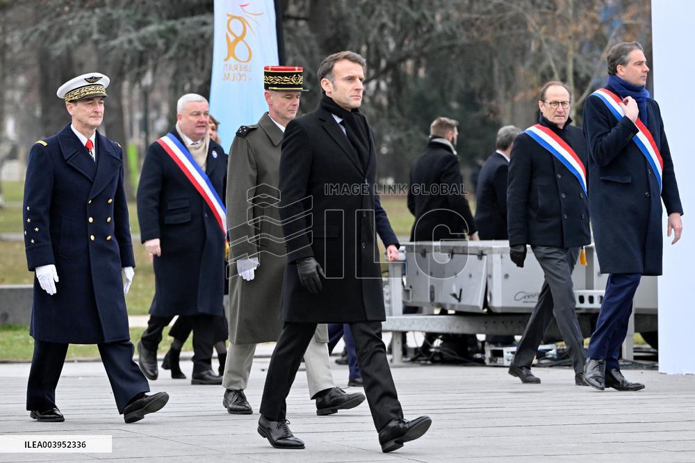 Emmanuel Macron presides the ceremony marking the 80th anniversary of the liberation of Colmar