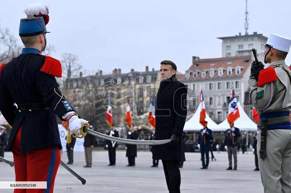 Emmanuel Macron presides the ceremony marking the 80th anniversary of the liberation of Colmar