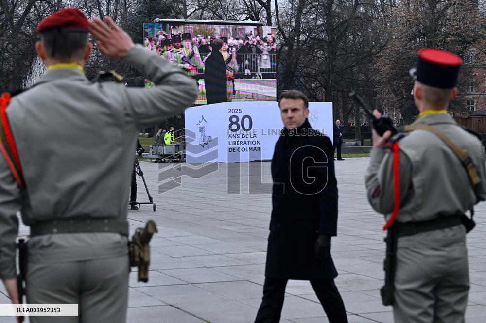 Emmanuel Macron presides the ceremony marking the 80th anniversary of the liberation of Colmar