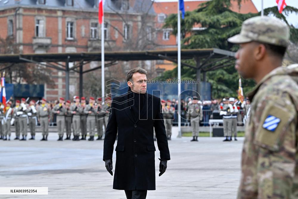 Emmanuel Macron presides the ceremony marking the 80th anniversary of the liberation of Colmar