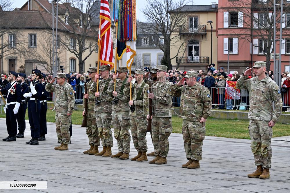 Emmanuel Macron presides the ceremony marking the 80th anniversary of the liberation of Colmar