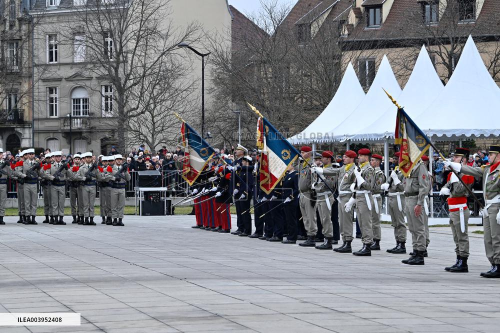 Emmanuel Macron presides the ceremony marking the 80th anniversary of the liberation of Colmar