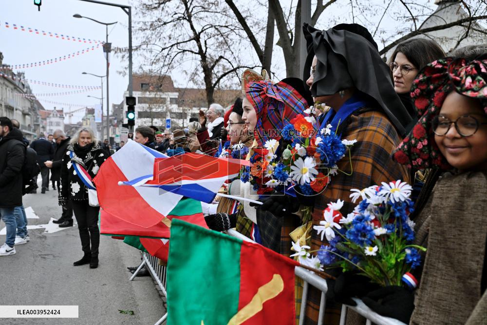 Emmanuel Macron presides the ceremony marking the 80th anniversary of the liberation of Colmar