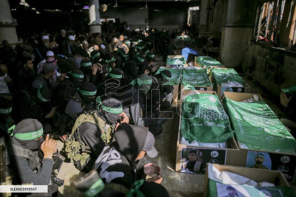 Funeral Prayer For Al-Qassam Brigades Fighters Killed By Israel - Gaza