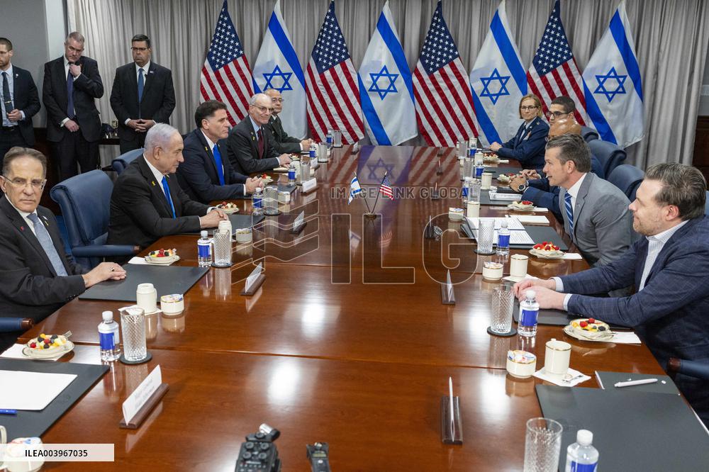 US Secretary of Defense Pete Hegseth meets with Israeli Prime Minister Benjamin Netanyahu