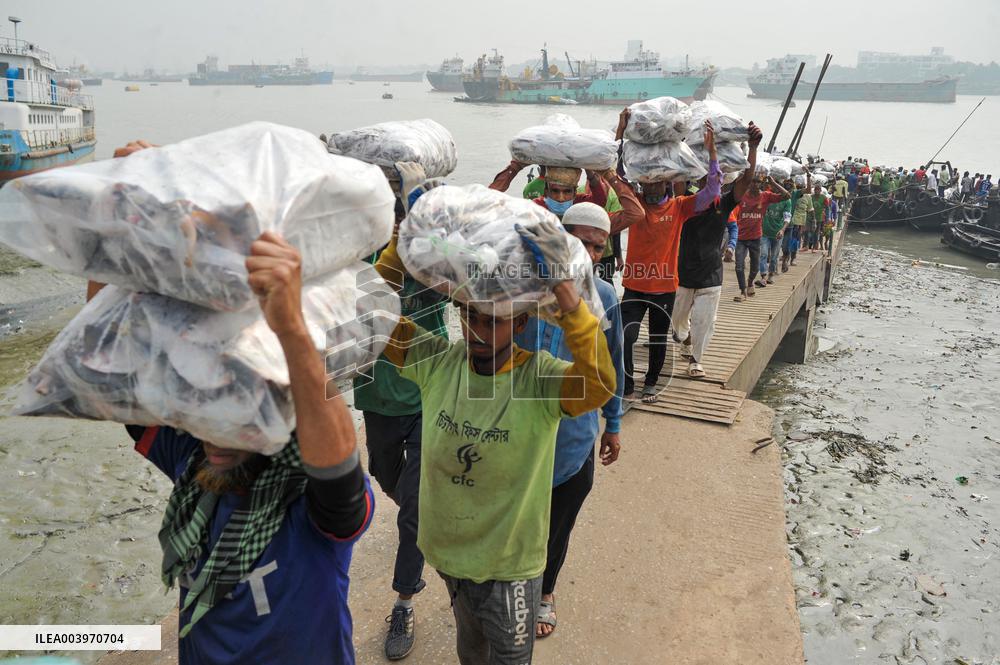 Laborers Unload Fish at Karnaphuli Fish Port - Bangladesh