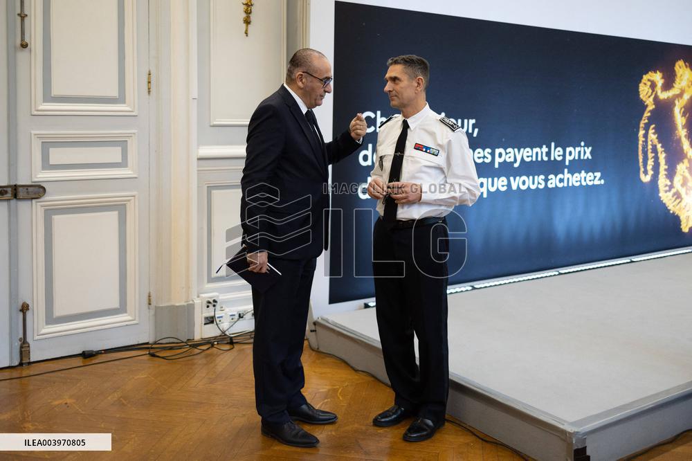 Bruno Retailleau gives a press conference to present a campaign against narcobanditism - Paris RL