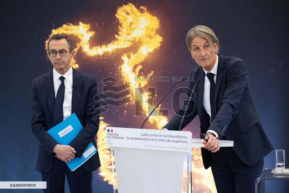 Bruno Retailleau gives a press conference to present a campaign against narcobanditism - Paris RL