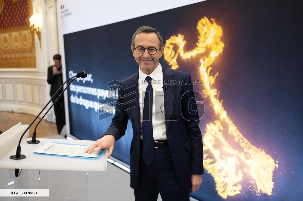 Bruno Retailleau gives a press conference to present a campaign against narcobanditism - Paris RL