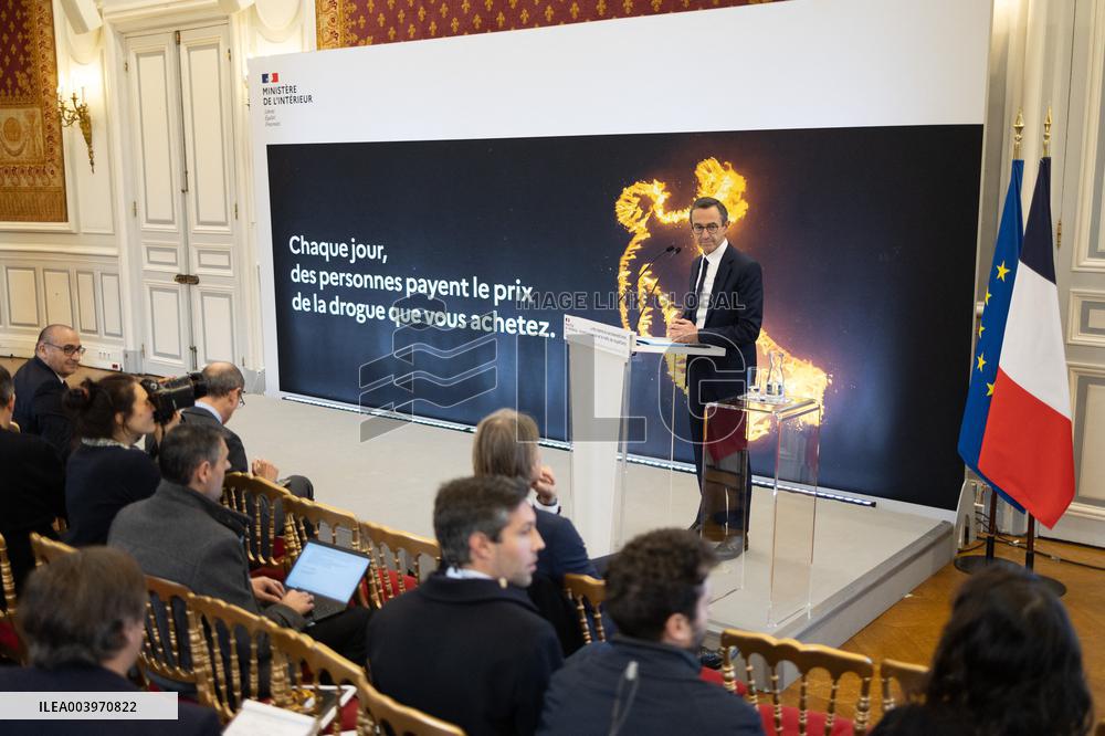 Bruno Retailleau gives a press conference to present a campaign against narcobanditism - Paris RL