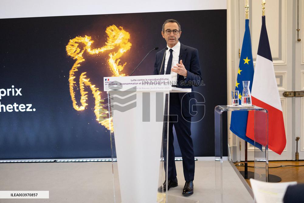 Bruno Retailleau gives a press conference to present a campaign against narcobanditism - Paris RL