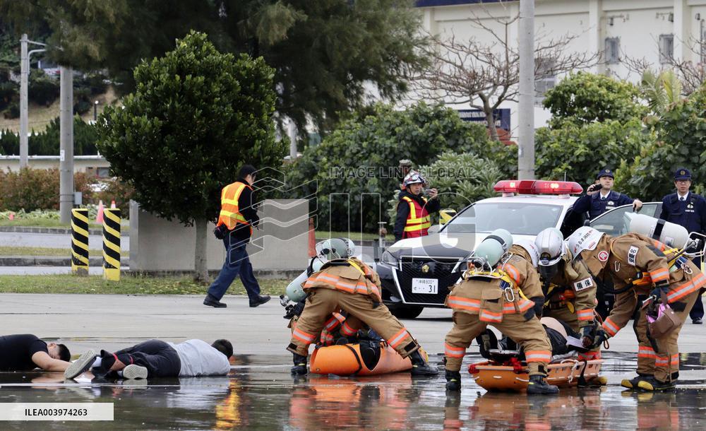 Japan-U.S. joint anti-disaster drill in Okinawa
